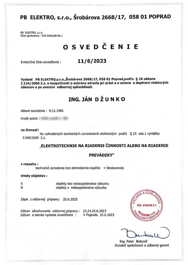 certifikat projektelektro